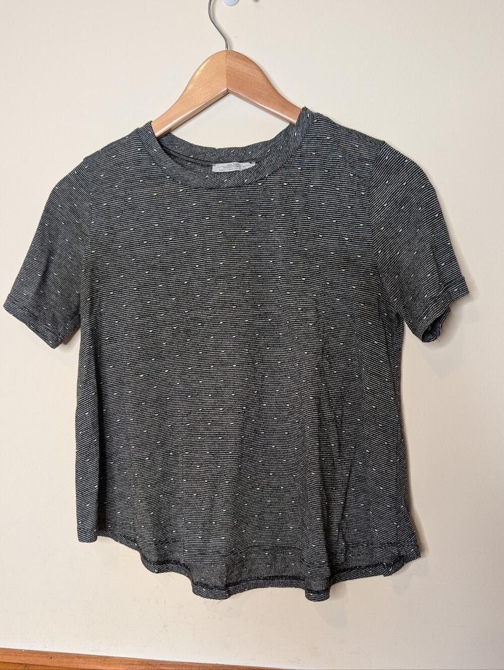 Zara Trafaluc Striped Dot Print Relaxed Tee Shirt Gray Black Size S